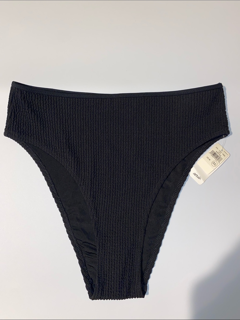 aerie Black Ribbed High-Cut Bikini Bottom size medium